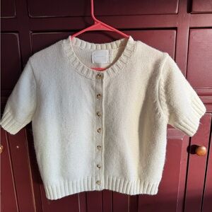 Cream Short Sleeve Button-Up Knit Cardigan and cropped tank set